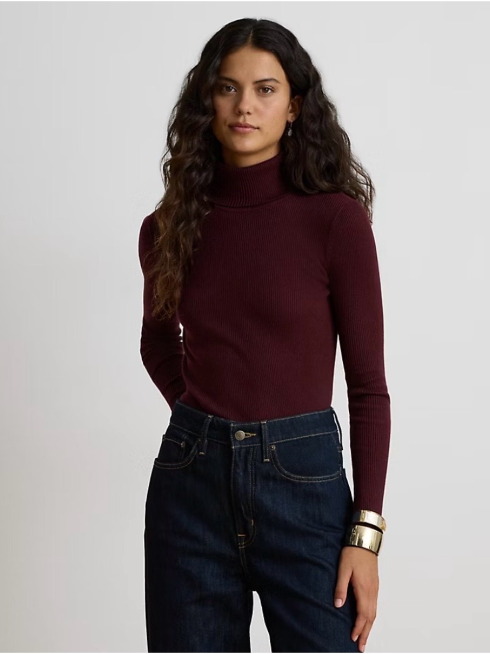 Ralph Lauren Cotton Blend Ribbed Turtleneck in Deep Garnet - Sz M